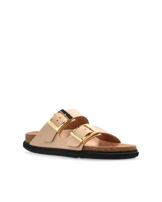 Birkenstock Natural "Arizona Droplet Buckle" Slides