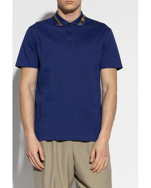 Versace Blue Cotton Polo for men