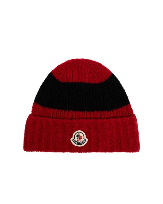 Moncler Red Wool Beanie With Logo Patch for men