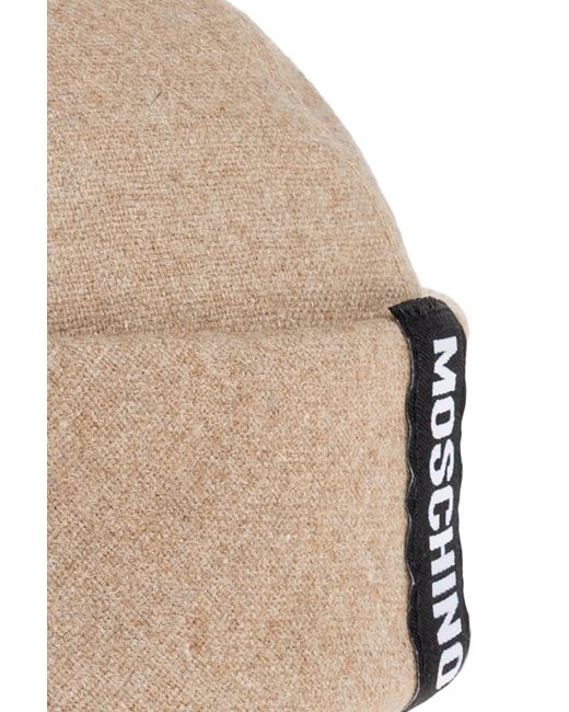 Moschino Natural Cotton Beanie With Logo Patch