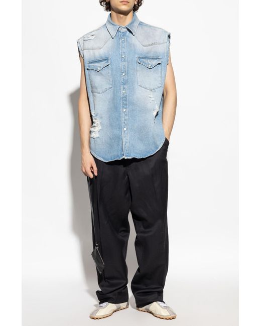 Maison Margiela Black Wool Trousers With Crease for men