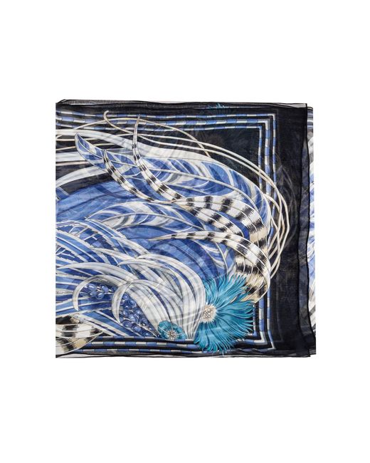 Ferragamo Blue Silk Scarf With Fringes