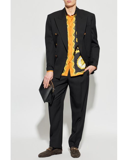 Versace Black Wool Pleated Trousers for men