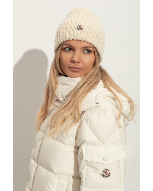 Moncler Natural Wool Beanie With Logo Patch