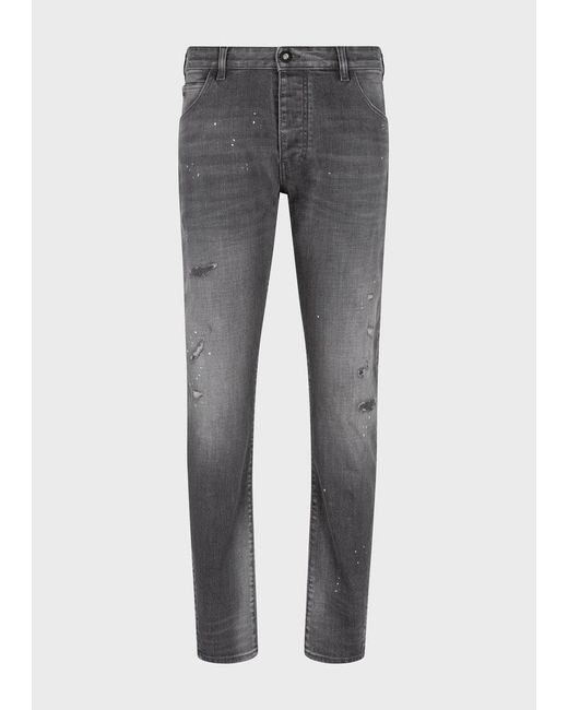 Jeans j09 slim tapered in denim con spots di Emporio Armani in Gray da Uomo