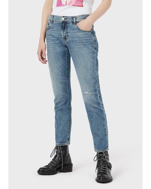 Jeans j36 straight fit in denim light vintage con rotture di Emporio Armani in Blue