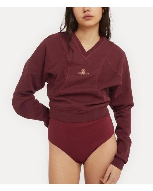 Vivienne Westwood Red Cropped Pourpoint Sweatshirt Loopback Org Felpa Tartan