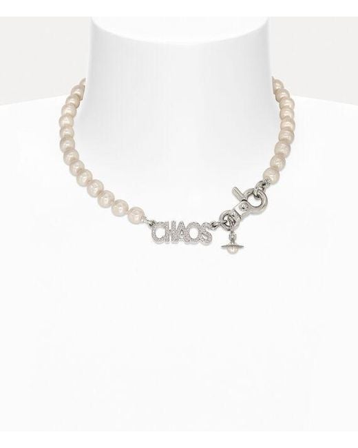 Vivienne Westwood White Chaos Pearl Necklace Cubic Zirconia Glass Pearls