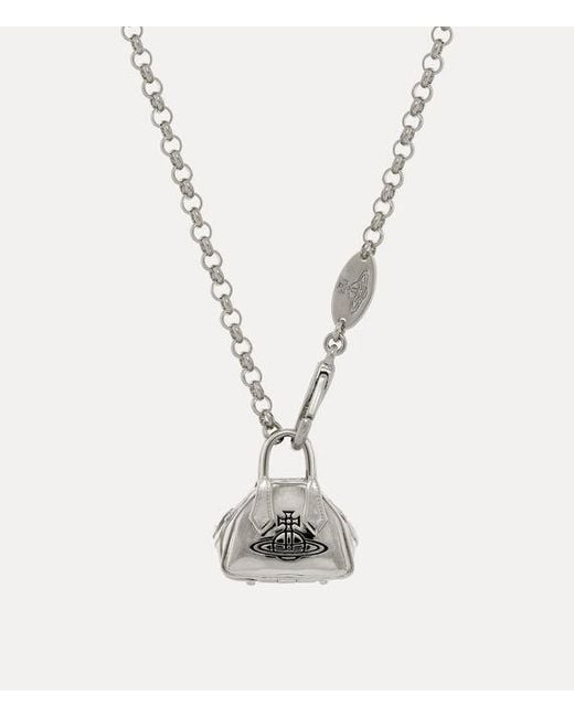 Vivienne Westwood White Yasmine Long Pendant Necklace Brass