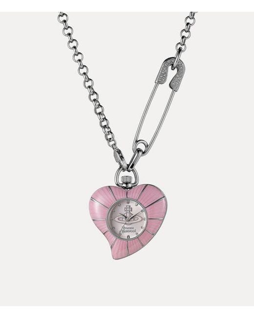 Vivienne Westwood Pink Heart Pendant Watch Stainless Steel
