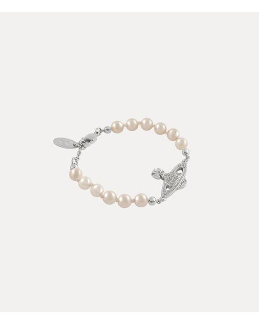 Vivienne Westwood White Mini Bas Relief Pearl Bracelet Swarovski Pearls