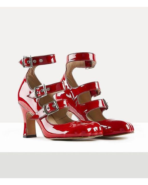 Vivienne Westwood Red Animal Toe Three-Strap Shoe Patent Leather