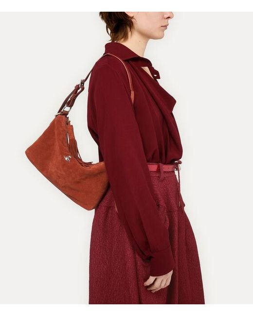 Vivienne Westwood Red Emma Shoulder Bag Suede Leather