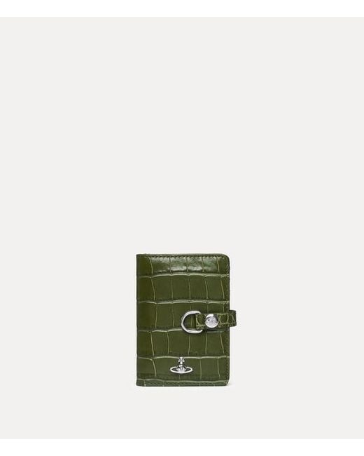 Vivienne Westwood Green Vertical Flap Card Holder Emboss Croc Leather
