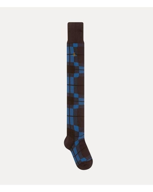 Vivienne Westwood Blue Locharron Over The Knee Sock Locharran