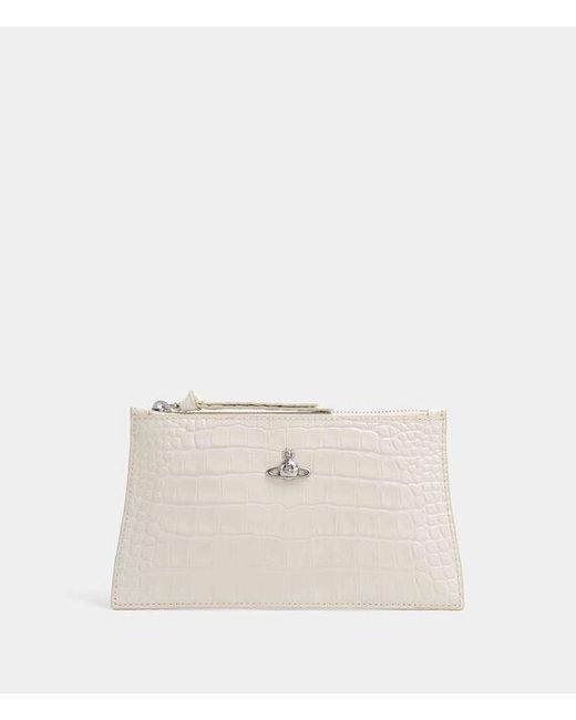 Vivienne Westwood Natural Small Flat Zip Clutch Emboss Croc Leather