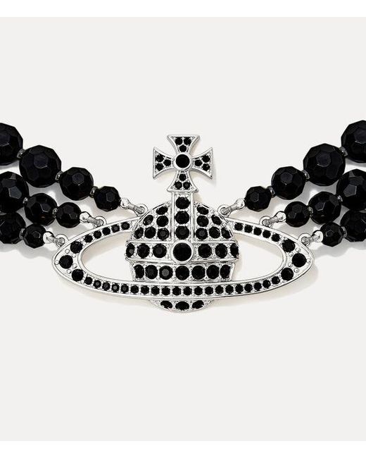 Vivienne Westwood Black Messaline Three Row Choker Agate Gemstone
