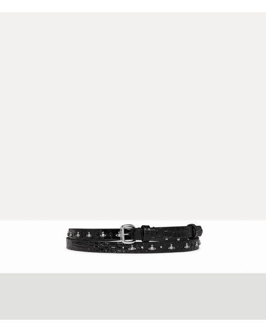 Vivienne Westwood White Mini Alex Orb Stud Belt Emboss Croc Leather
