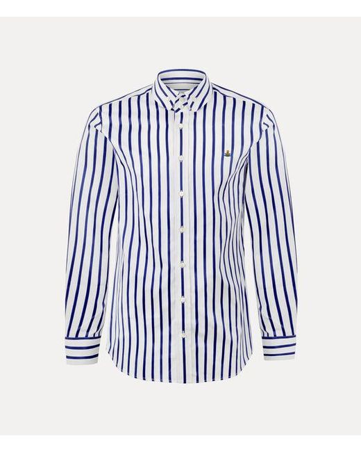 Vivienne Westwood Blue Two Button Krall Shirt Satin Stripe Cotton for men