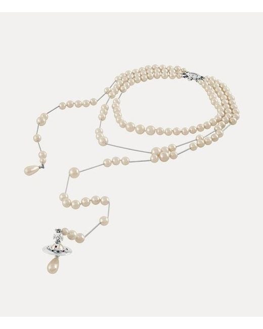 Vivienne Westwood White Broken Pearl Necklace Swarovski Crystals