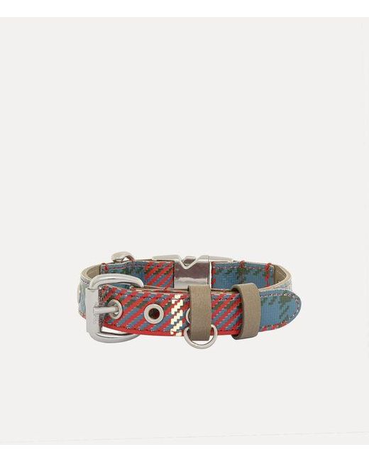 Vivienne Westwood White Dog Collar Tartan Print Leather