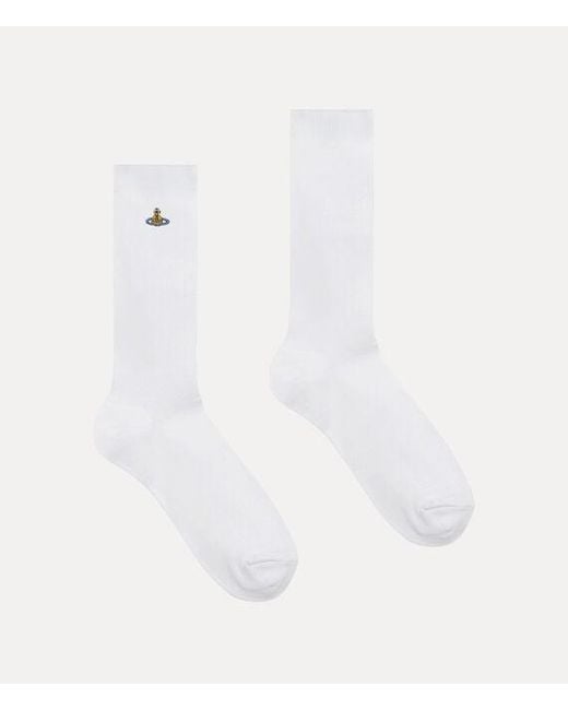 Vivienne Westwood White Ribbed Crew Sock Ribbed Crew Cotton
