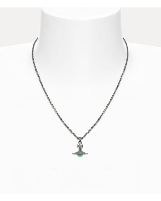 Vivienne Westwood White New Petite Orb Pendant Necklace Cubic Zirconia Enamel