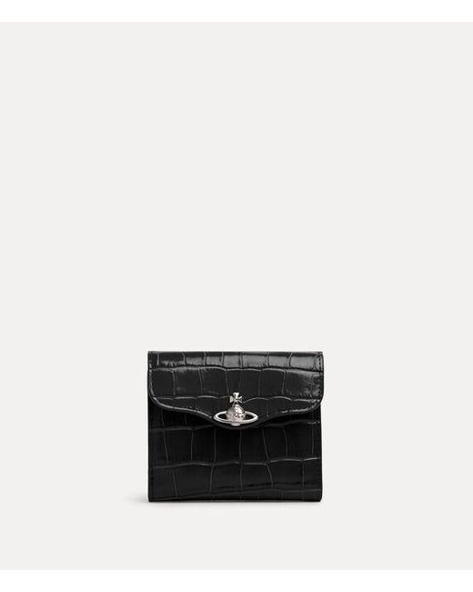 Vivienne Westwood Black Hunter Flap Wallet Emboss Croc Leather