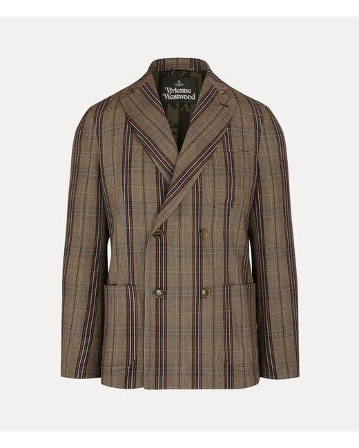 Vivienne Westwood Brown Double Breasted Cruise Jacket Dandy Hunt Check for men