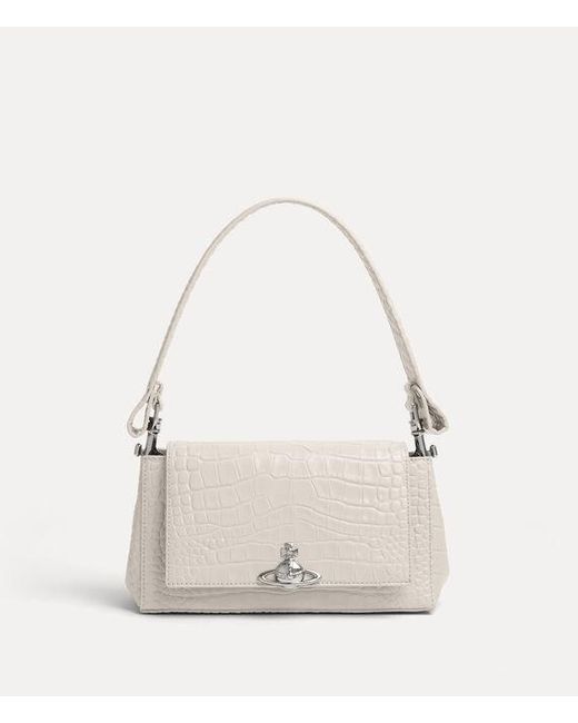 Vivienne Westwood White Hazel Medium Handbag Emboss Croc Leather