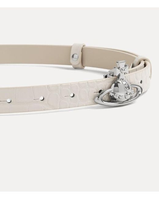 Vivienne Westwood White Small Orb Buckle Belt Emboss Croc Leather
