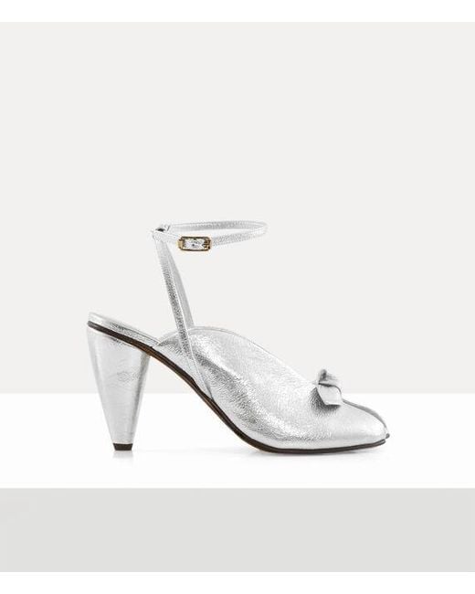Vivienne Westwood White Bow Peep Shoe Metallic Crinkle