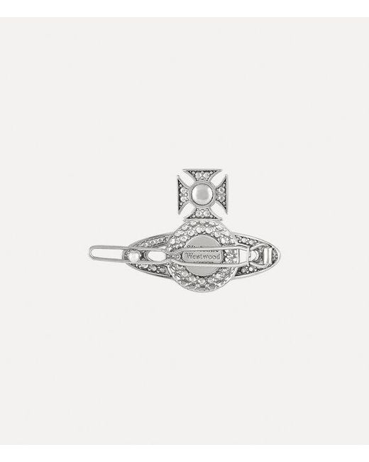 Vivienne Westwood White Corinne Hair Clip Cubic Zirconia