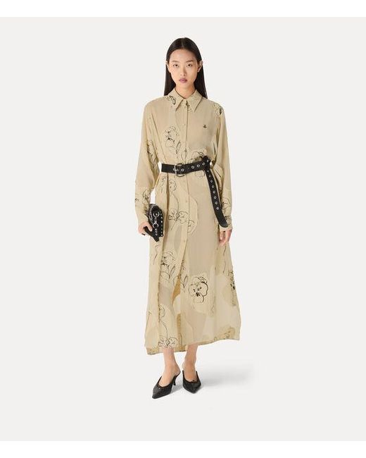 Vivienne Westwood Natural Vw Shirt Dress Printed Veil Crepe Floral Artwork
