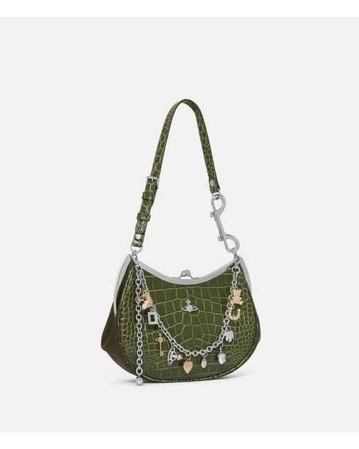 Vivienne Westwood Green Charm Frame Purse Emboss Croc Leather