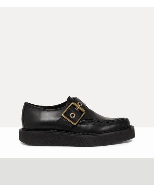 Vivienne Westwood Black Point Toe Monk Shoe Biker Leather/Veget