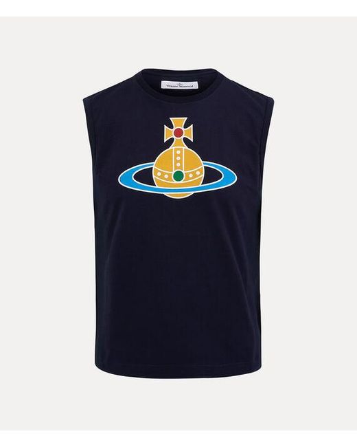 Vivienne Westwood Blue Oversized Orb Muscle Vest Cotton for men
