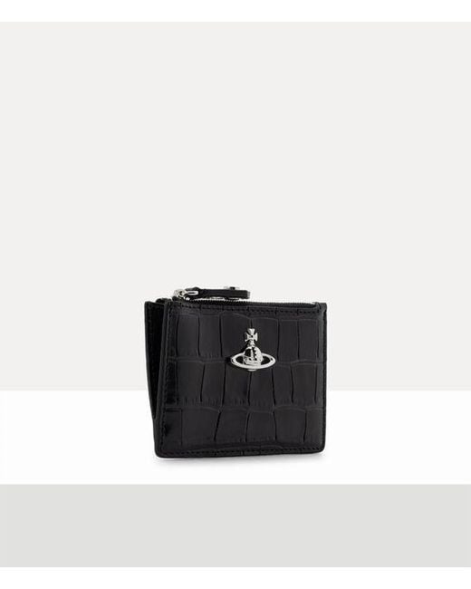 Vivienne Westwood Black Slim Long Card Holder Emboss Croc Leather