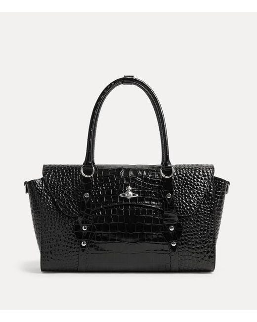 Vivienne Westwood Black Bettina Medium Handbag Emboss Croc Leather
