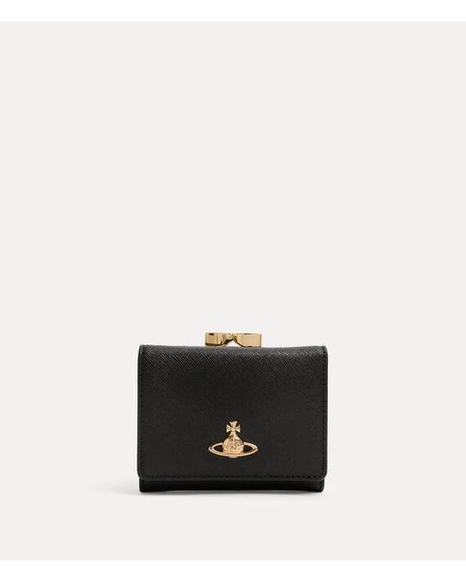 Vivienne Westwood Black Small Frame Wallet Saffiano Leather