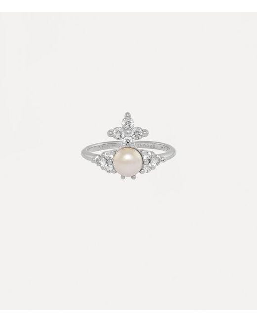 Vivienne Westwood Brown Feodora Ring Platinum-white-cz-creamrose-pearl Platinum-white-cz-creamrose-pearl Unisex