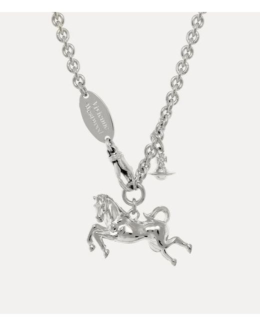 Vivienne Westwood White Horse Pendant Necklace Brass
