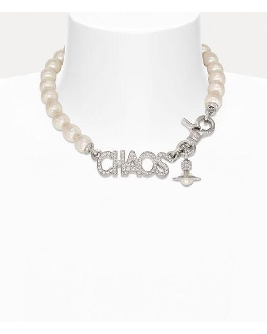 Vivienne Westwood White Chaos Large Pearl Necklace Cubic Zirconia Glass Pearls