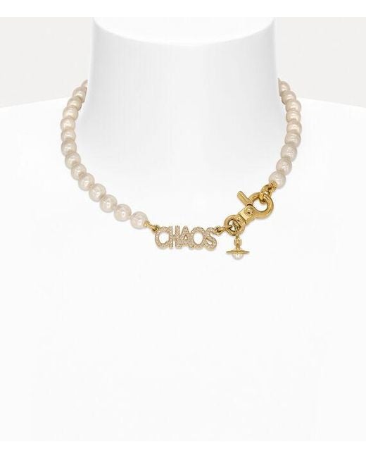 Vivienne Westwood White Chaos Pearl Necklace Pearl Cubic Zirconia