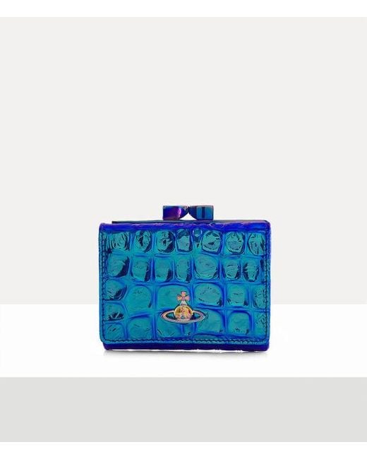 Vivienne Westwood Blue Small Frame Wallet Iridescent Croc