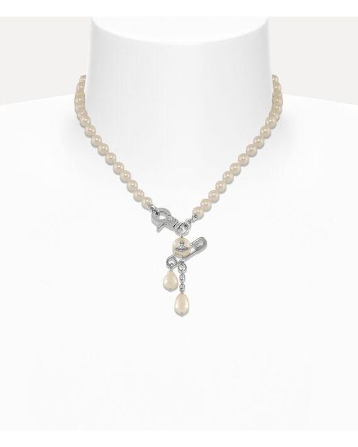Vivienne Westwood White Small Claude Pearl Necklace Swarovski Pearls