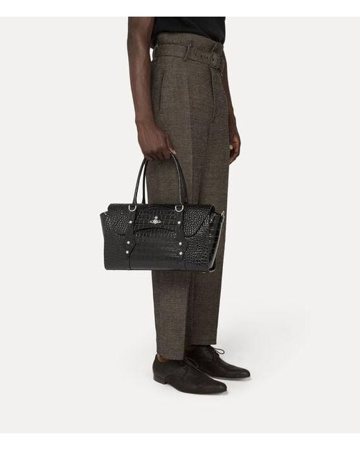 Vivienne Westwood Black Bettina Medium Handbag Emboss Croc Leather