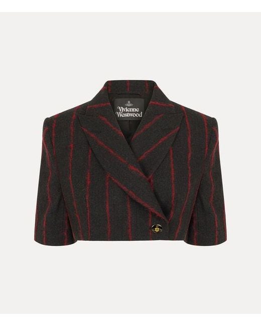 Vivienne Westwood Black Cut Off One Button Jacket Brushed Hair Stripe