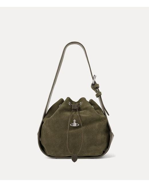 Vivienne Westwood Green Stacey Bucket Bag Suede Leather