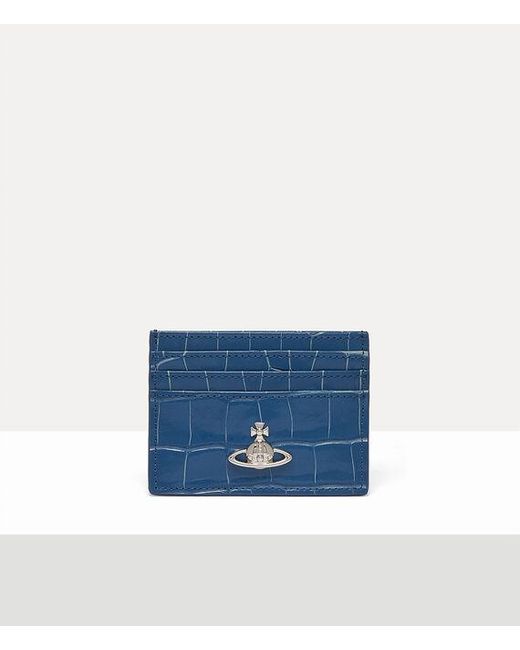 Vivienne Westwood Blue Flat Card Holder Emboss Croc Leather